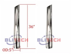 2PCS Chrome 5" x 36" OD Mitre Cut Chrome Stack Semi Track Pipe Universal Fit - Picture 1 of 5