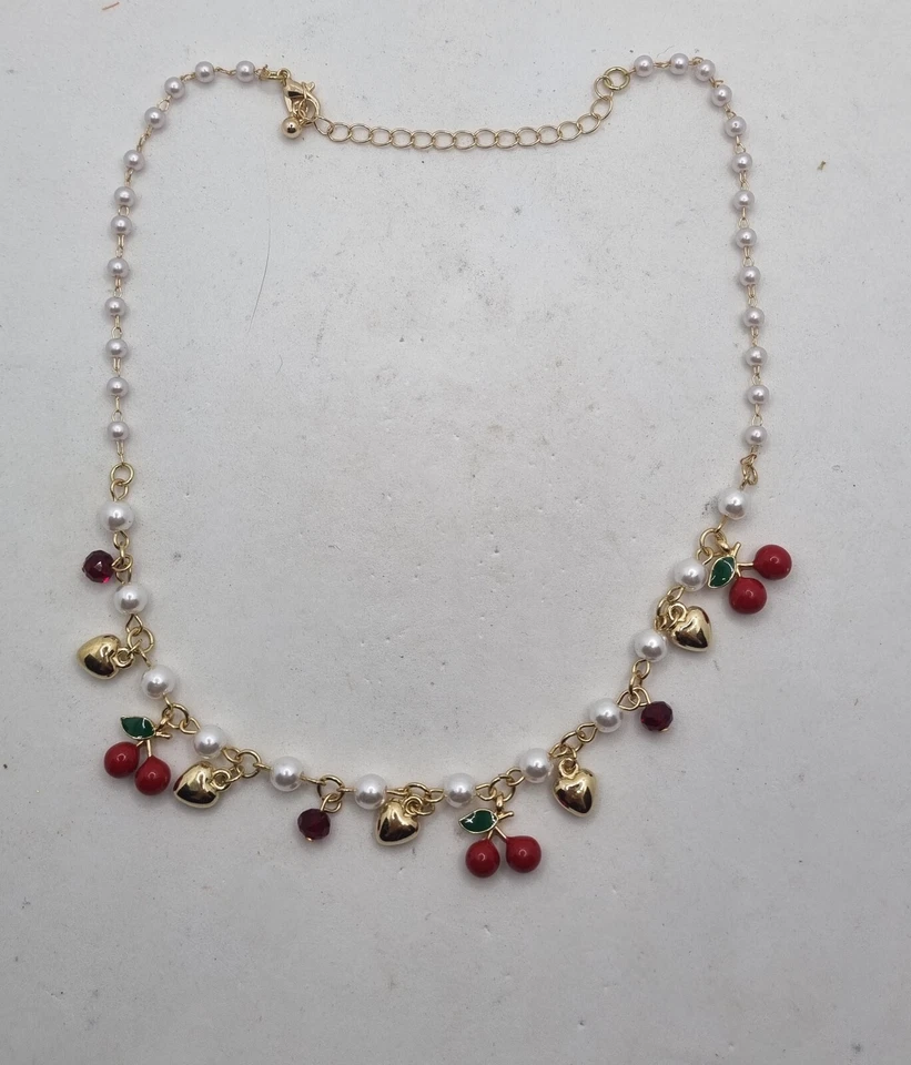 GIROCOLLO CON CILIEGIE SMALTATE, girocollo estivo, parure - Immagine 1 di 4