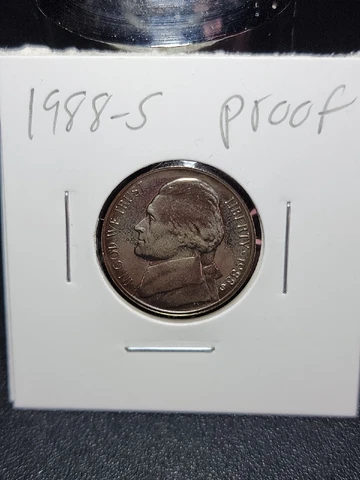 1988 S Proof Jefferson Nickel in Uncirculated Condition in Coin-Flip Cover