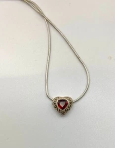 Vintage Sterling Silver Garnet Marcasite Red Heart Pendant Necklace - Picture 1 of 3