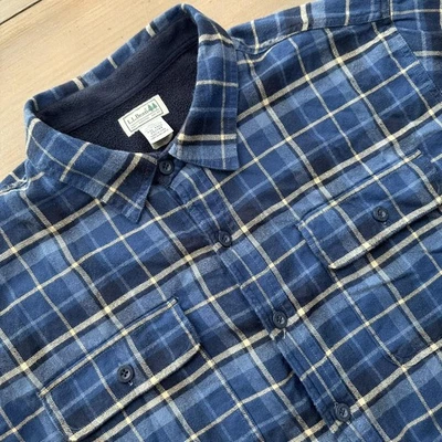 Camisa L.L.Bean Para Hombres 2XL Alta Azul A Cuadros Forrada de Vellón Franela Botón Frontal Cálida Foto 1 de 4
