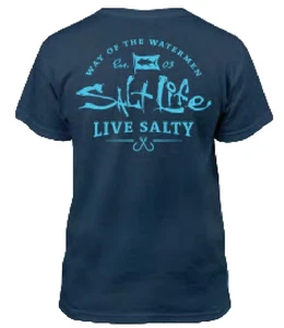New Salt Life Way OF Wasterman Tee Navy Youth Fish M Live Salty Saltlife - Picture 1 of 3