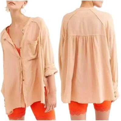 Camisa FREE PEOPLE "Keep It Simple" Lino Abotonada Talla S Playa Informal Foto 1 de 4