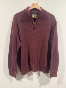 LL Bean Sweater Mens XL Red 1/4 Zip Pullover Organic Cotton Waffle Knit - Picture 1 of 3