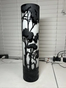 Cameo Glass Art Vase Tall 19.5” x 4.75" Black & White Gorgeous Landscape Tall - Picture 1 of 6