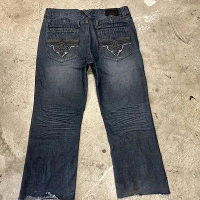 🔥 Pantalones de mezclilla para hombre Xtreme Couture Y2K azul lavado solapa bolsillo desgastados 38x26 Foto 1 de 4
