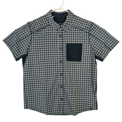 Camicia uomo Smartwool blu verde a quadri con bottoni manica corta traspirante nuova - Immagine 1 di 4