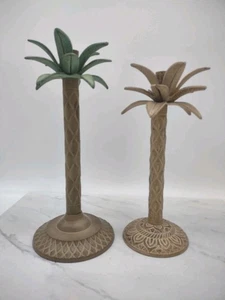 2 Metal Palm Tree Candle Holders Candlesticks 10" & 11" Rustic Tropical Home Dec - Picture 1 of 12