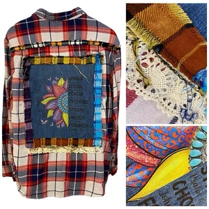 Christian Flannel Shirt Womens XL Bible Grunge Church Camp Country Upcycled - Picture 1 of 17