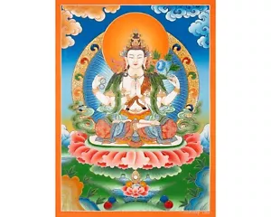 Hand-Made Chenrezig Thangka – Tibetan Buddha of Compassion & Mercy | Authentic - Picture 1 of 5