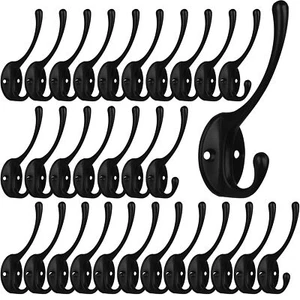 30 Pack Heavy Duty Dual Coat Hooks Wall Mounted with 60 Screws Retro Double H... - Picture 1 of 7
