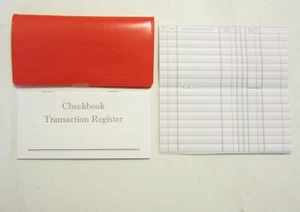 1 RED VINYL CHECK BOOK COVER DUPLICATE FLAP & 5 CHECKBOOK TRANSACTION REGISTERS - Picture 1 of 5