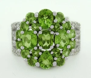 GENUINE 3.05 Cts PERIDOT & WHITE SAPPHIRE RING .925 SILVER - New With Tag - Picture 1 of 3