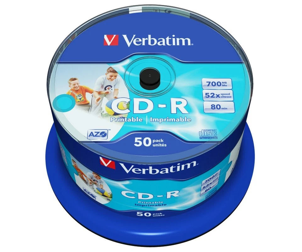 50 Pack Verbatim CD-R AZO 700MB 52X Wide Printable NO-ID 43438 - Image 1 of 1