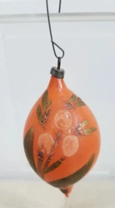 Vintage Folk Art Orange Mercury Hand Painted Glass Christmas Ornament - Picture 1 of 19
