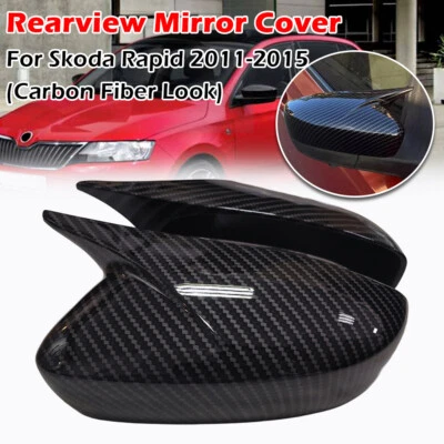 Tampas de acabamento de tampa de espelho retrovisor chifre de boi fibra de carbono para Skoda Rapid 2011-2015 - Imagem 1 de 4