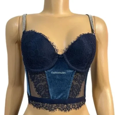 Victorias Secret Dream Angels Shine Strap Lined Demi Lace Velvet Corset Bra 36DD - Image 1 of 4