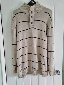 Maine New England Debenhams Mens XXL Beige & Black Striped Jumper - Picture 1 of 8