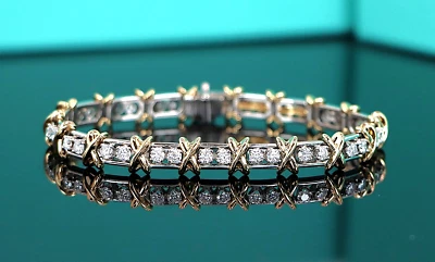 $50k Tiffany Co Schlumberger 18k Gold Platinum Sixteen Stone Diamond Bracelet - Image 1 of 4