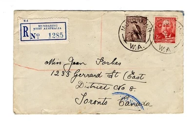 J267 Australia 1950 Mundaring WA - Registered Rate Cover to Canada - Customs CDS - Image 1 of 2