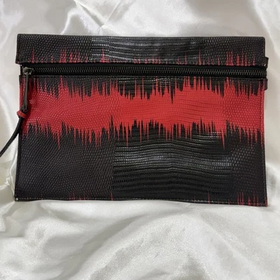 Sondra Roberts Squared Clutch Envelope Bag Red Black Edgy Whimsigoth Snakeskin - Image 1 of 4