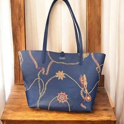 Bolsa tote Lauren Ralph Lauren reversível náutica azul marinho - Imagem 1 de 4