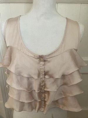New Look Tiered Ruffles Crop Top Beige size 14 - Image 1 of 4