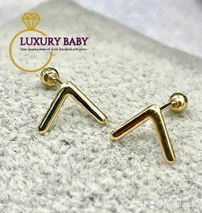 10k Gold Mini “V” Shape Earrings Minimalist Earrings Screw Back - Picture 1 of 3