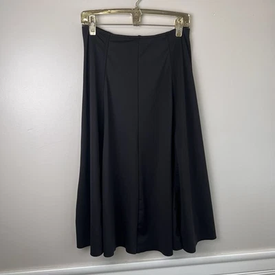 Tahari Black A-Line Midi Skirt Raw Hem Side Zipper See Measurements EUC - Image 1 of 4