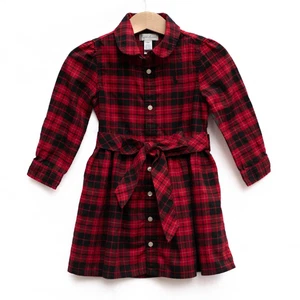 Ralph Lauren Girls Plaid Cotton Twill Shirtdress Toddler 18M Club Collar Preppy - Picture 1 of 4