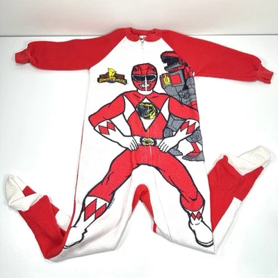 1990s Power Rangers Pajama 1 Piece Footie Children Size 6 Red Ranger Costume PJs - Image 1 of 4