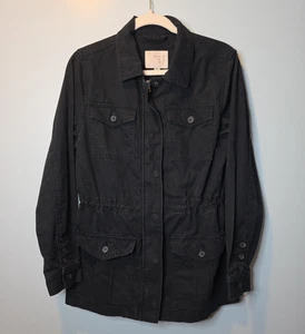 A NewDay BLACK Distressed Military Cargo Jacket (M)Utility ZipSnapsPockets Coat - Picture 1 of 6