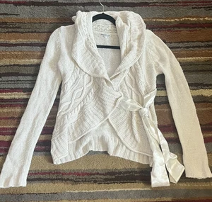 Vintage Charlotte Russe Strickjacke Pullover Damen Medium elfenbeinfarben Zopfmuster Fliege - Bild 1 von 11