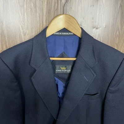 Cortefiel Blazer Jacket Mens 40R Dark Navy Blue Solid Wool Gold Buttons - Image 1 of 4