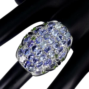 925 Sterling Silver Ring Oval Tanzanite 4x3mm Chrome Diopside Gems Jewelry 7.5 - Afbeelding 1 van 14