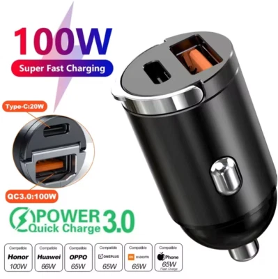 Car 200W Dual Port Mini USB Charger Ultra Fast Charging Cigarette Lighter-Socket - Image 1 of 4