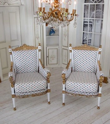 1:12th ~ Dolls House ~  Louis XVI  2 Piece Set ~ Louis XVI bergère Armchairs - Image 1 of 2