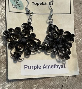 Paper Earrings Handmade Dark Purple - Picture 1 of 5