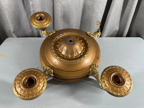 ANTIQUE VINTAGE Ornate Brass Metal 4 ARM PAN FIXTURE HANGING LIGHT Victorian Cover
