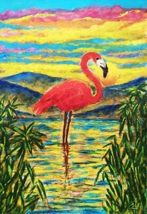 Originalgemälde Flamingo - Bunte Sonnenuntergangsmalerei - Landschaft Wandkunst - Bild 1 von 10