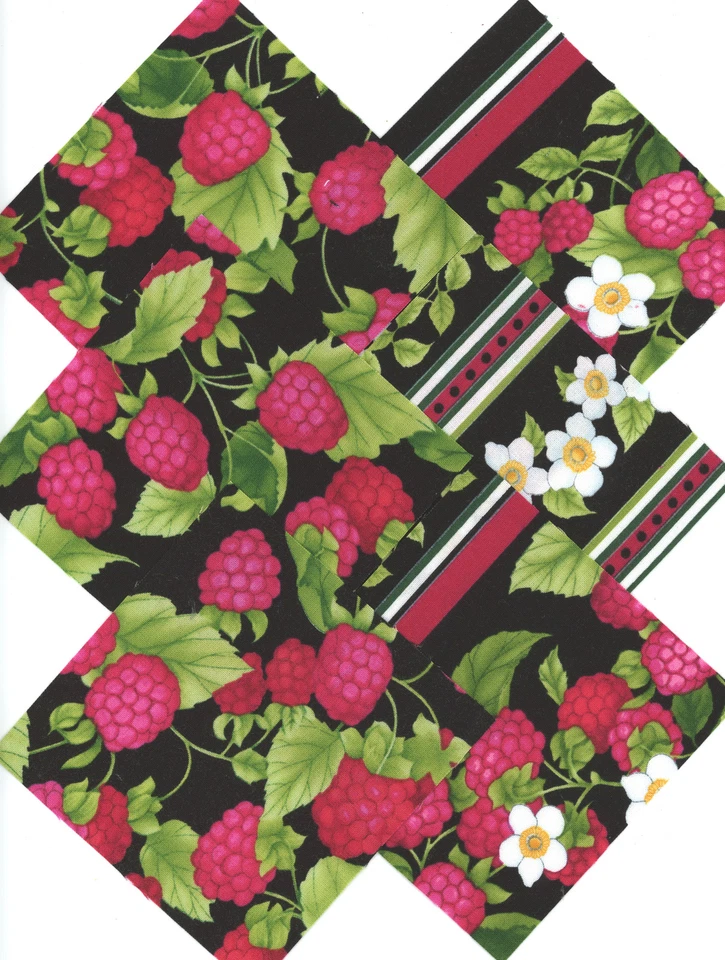 Orchard Bloom Raspberries 30 4" fabric squares quilting cotton quilt food fruit - Image 1 of 1