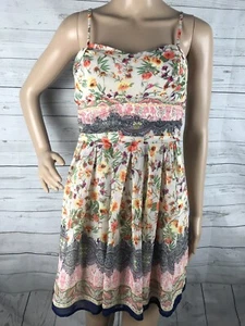 Abito Smeraldo Sundae Taglia 3 Giallo Avorio Rosa Floreale Impero Vita Boho Chic Carino - Foto 1 di 12