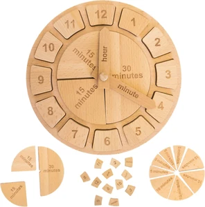 Tomaze Montessori Wooden Toy Clock - Kids' Educational Kit to Teach Time, Fracti - Picture 1 of 9