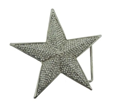 New Men Big Star Belt Buckle Silver Blinged Out Hip Rock Punk Goth Tattoo Style  - Image 1 of 4