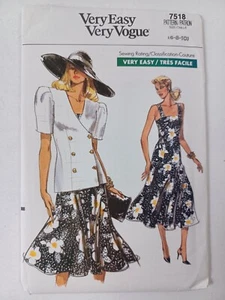 Vogue 7518 Very Easy Sewing Pattern Jacket Dress Size 6 8 10 Uncut Free Ship VTG - Picture 1 of 4