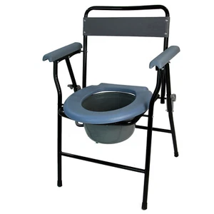 Folding Steel Commode Chair Portable Toilet with Safety Lock and 9 Litre Pail - Picture 1 of 12