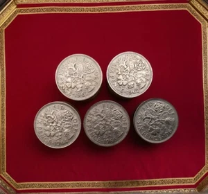 Queen Elizabeth Six Pence Coins Set 5x 1961 - 67 Great Britain Assorted Dates - Picture 1 of 3