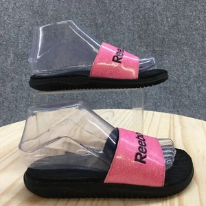 Reebok Sandals Youth 3 Dual Density Flip Flop Slides Pink Faux Leather Glitter - Picture 1 of 14