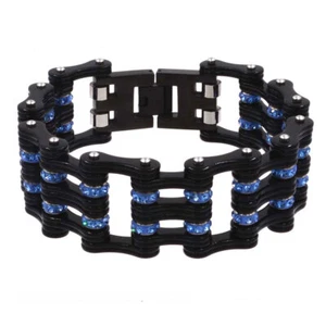 Punk Black Bracelets,Bike Motorcycle Chain Link Neutral Blue Bracelets For Men - Picture 1 of 10