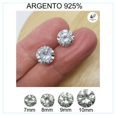 Orecchini brillantino da uomo in argento 925 zircone punto luce lobo 7-8-9-10mm - Immagine 1 di 4